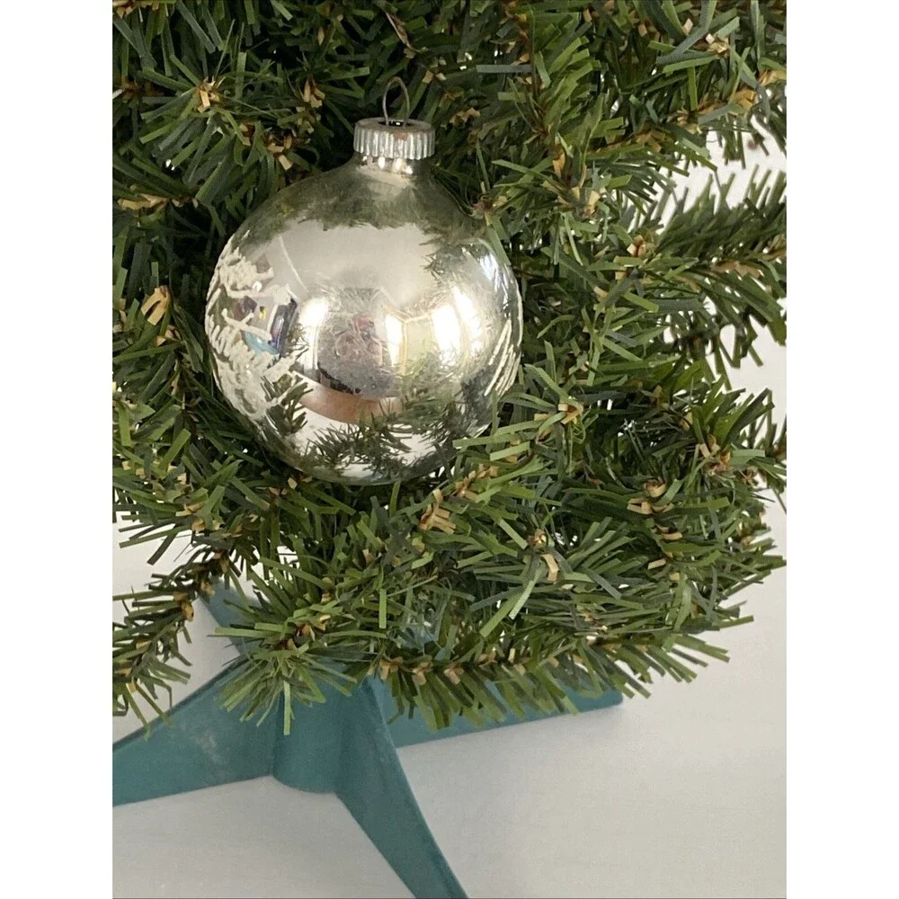 Vintage Shiny Brite Silver MERRY CHRISTMAS Mica Stenciled Ball Ornament Holiday